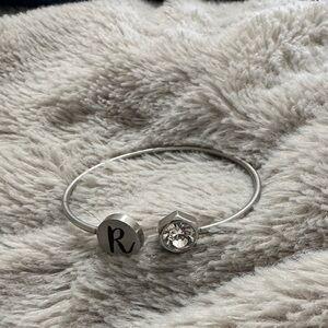Silver Initial Bracelet with Crystal Accent